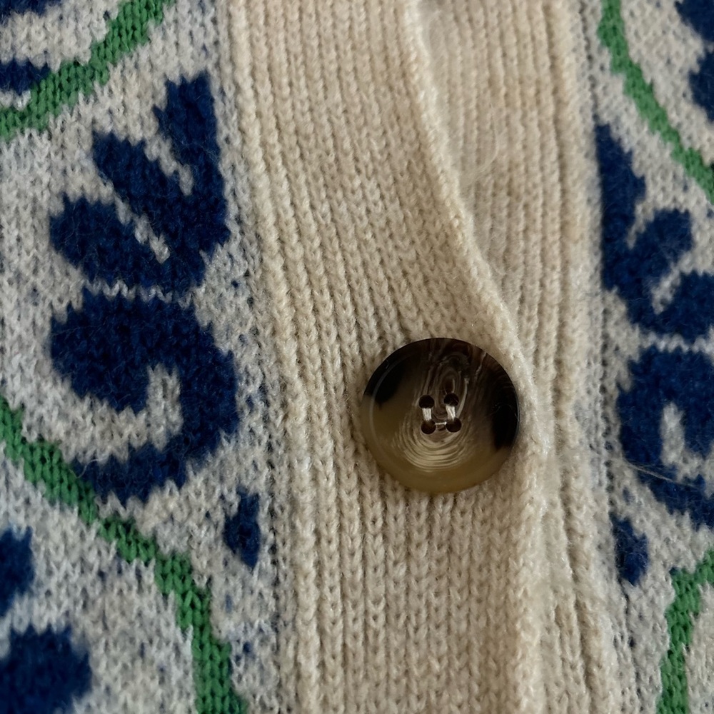 Anthropologie Maeve Blue Floral Pop Graphic Intarsia Cardigan Sweater Jacquard - Picture 6 of 10